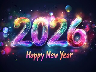Colorful glitter 2026 with Happy New Year message · Vibrant party typography for festive celebration visuals, holiday cards or cheerful new year campaigns