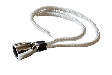 Chrome Bell Whistle with White Braided Cord Lanyard