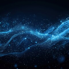 Obraz premium Ethereal blue wave of sparkling particles on a dark background abstract digital art style luminous and flowing with a cosmic vibe and dynamic movement
