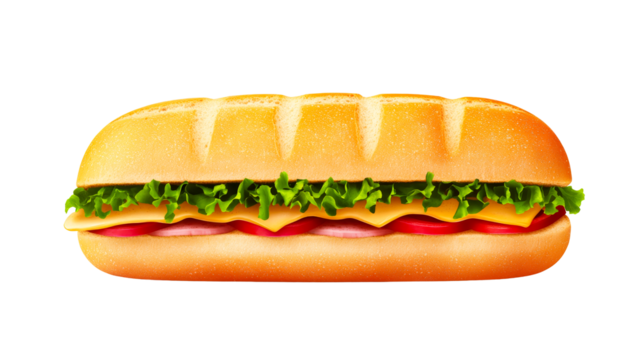 Tasty sandwich with fresh ingredients on clear backdrop