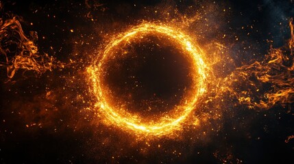 Obraz premium Fiery Circle of Energy Radiating Intense Heat and Light Against a Dark Background Creating a Dramatic and Abstract Visual Effect