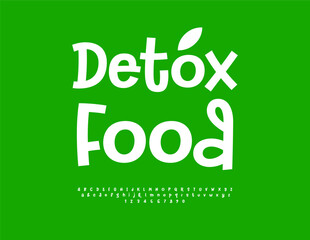 Vector Healthy template Detox Food. Funny White Font. Trendy Digital Alphabet Letters and Numbers set.