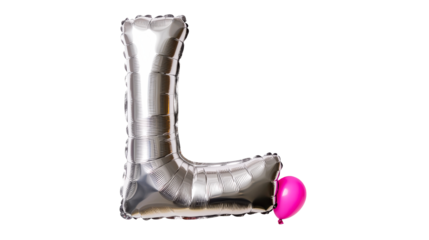 Large silver balloon letter L with pink balloon detail