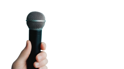 Person holding a microphone with a transparent background