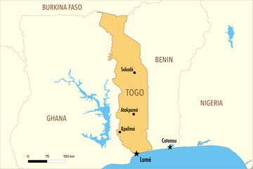 Obraz premium Vector Map of Togo with Major Cities and Neighboring Countries – Editable Illustration