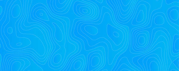 Abstract Sky blue topology and topography vector design background. Smooth wavy lines topographic contour lines vector map seamless pattern. Thin curved wavy lines topology on a blue color background.