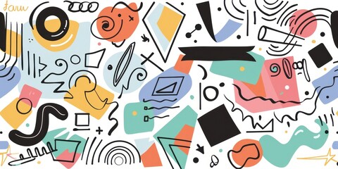 Obraz premium Abstract shapes colourful doodles black outline simple shape minimal style flat illustration elements cute cartoon.