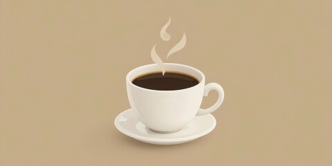Obraz premium Refined Coffee Icon Steaming Dark Coffee in a White Porcelain Cup. Minimalist Style against a Calm, Soft Beige Backdrop.