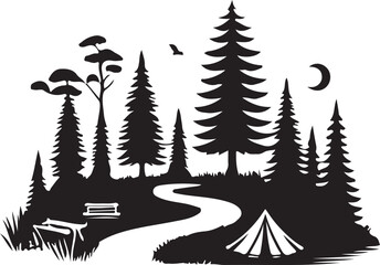 Obraz premium camping path forests set silhouette victor design isolated on the white background.