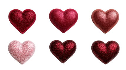 Glittery colorful hearts on a transparent background