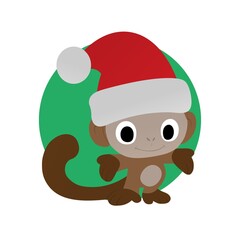 Illustration of Monkey Wearing Santa Hat Cartoon, Cute Funny Character, Flat Design