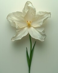 Obraz premium A large, elegant white flower with delicate petals and a slender green stem, set against a soft, neutral background.