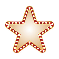 Star Retro Frame, Signboard, Gold and Red Star Frame, Lightbox, Light Banner, Vintage Bright Billboard For Advertising