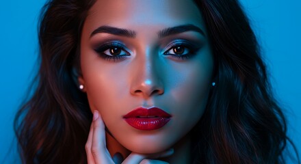 Fototapeta premium Woman, Portrait, Dramatic Lighting, Makeup, Beauty AI Generated