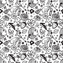 Naklejka premium Black and white seamless pattern with girls 