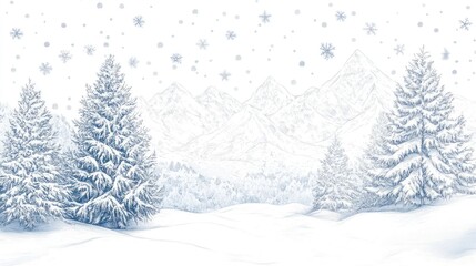 Obraz premium Snowy mountain landscape with pine trees