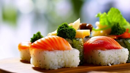 Enjoying Sushi With Fresh Ingredients at a Vibrant Sushi Restaurant During a Sunny Day