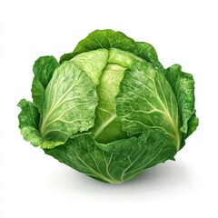 Obraz premium Fresh head of cabbage stands out against a white backdrop, representing agricultural goods affected by tariffs and trade policies