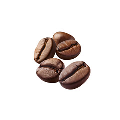 Roasted coffee beans falling on transparent background