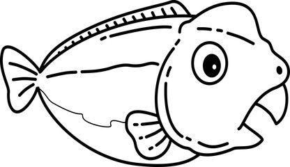 Hand drawn parrot fish cartoon doodle outline