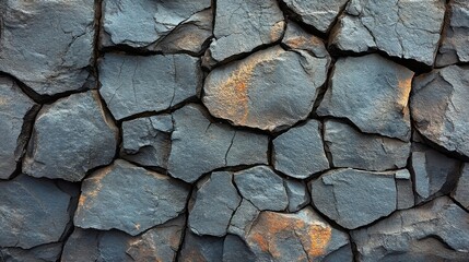 Fototapeta premium Close Up Texture of Weathered Stone Wall Showing Dark Hues And Irregular Patterns