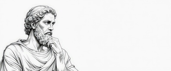  Philosophical Sketch Line Art Style Socrates Plato Statues on White Canvas