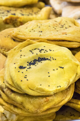 Aromatic flatbread bolani with vegetables. Traditional Afghan cuisine