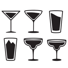 set vector various cocktail glass, summer cocktail, cocktail drink silhouettes