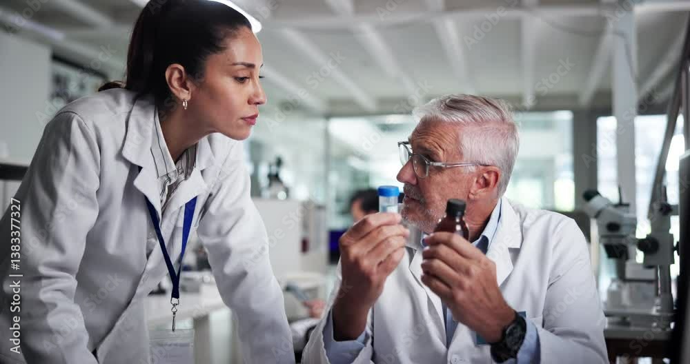 Aufkleber computer, medical and science with people in laboratory together for collaboration or discussion. co