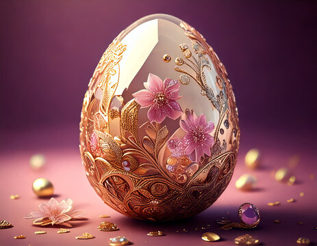 exquisite Faberg&eacute;-inspired crystal egg with intricate gold and pink floral detailing