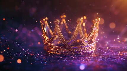 Golden crown in mystical, digital space