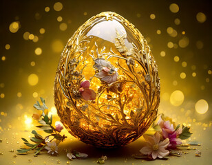 luxurious golden crystal egg with intricate filigree and exquisite floral accents