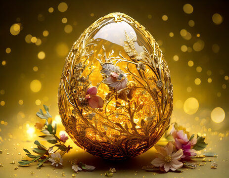 luxurious golden crystal egg with intricate filigree and exquisite floral accents