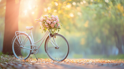 bicycle in the park with flower basket