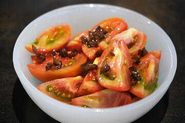 sweet tomato salad close up
