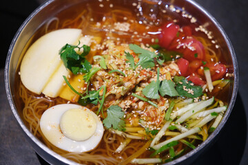Naengmyeon, Korean noodle food close up