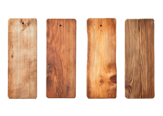Four wooden cutting boards isolated on white. Rustic kitchenware, food preparation concept.