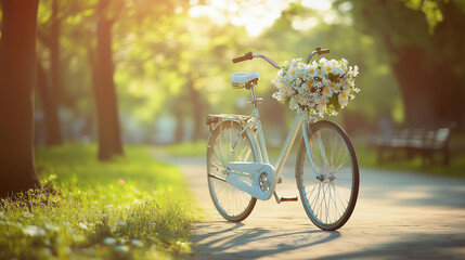 Fototapeta premium bicycle in the park with flower basket