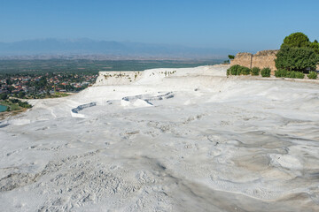 View of beautiful travertine terraces and natural formations, Pamukkale, Turkey.