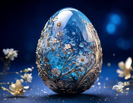ornate, victorian style crystal egg with floral accents and silver filigree details