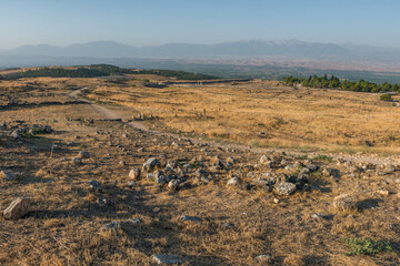 Ruins of ancient city, Hierapolis near Pamukkale, Turkey. Sunny day.