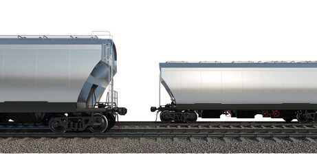 Industrial freight train on railway rails on white background