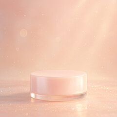 Elegant Soft Pink Cosmetic Podium with Glittering Glow &ndash; Feminine Skincare Scene