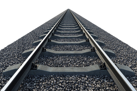The gravel bed railway track on a white background