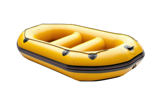 Bright yellow inflatable raft ready for summer adventures on the river