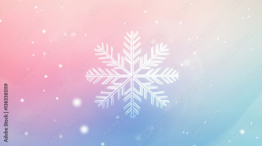 Poster Geometric minimalistic snowflake logo on a soft gradient winter background for a modern festive design aesthetic