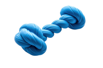 A playful blue tug toy designed for dogs, showcasing its soft, twisted texture and sturdy shape