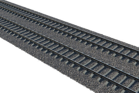 The gravel bed railway track on a white background
