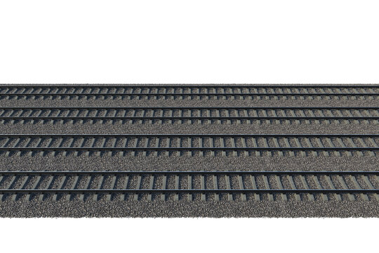 The gravel bed railway track on a white background