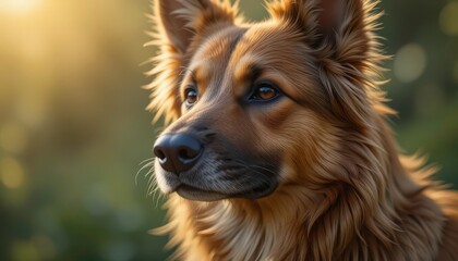 Naklejka premium Sharp Portrait A hyperrealistic rendering of a Brown Shepherd’s face, highlighting texture detail.